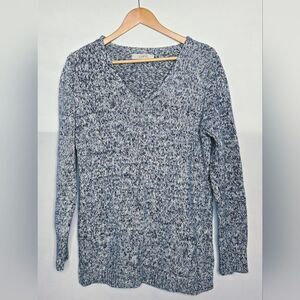 Women's LOFT blue & white marled knit sweater Women's Size XL coastal chic
